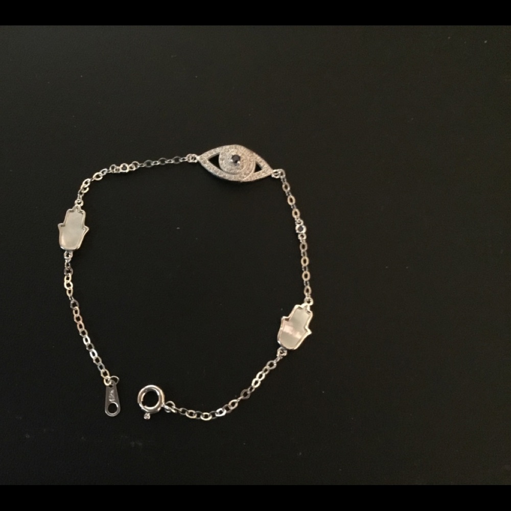 Sterling Silver CZ Evil Eye & MOP Hamsa Bracelet - Picture 7 of 13